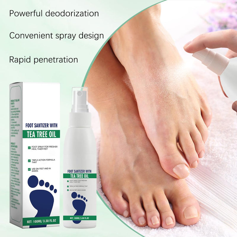 2pcs Foot Spray with Tea Tree Oil, Tea Tree Oil Foot Spray, Foot & Shoe Freshness, Clear Foot Sanitizer Spray, Quick-Drying and Travel-Friendly, 100ml/3.38fl.oz