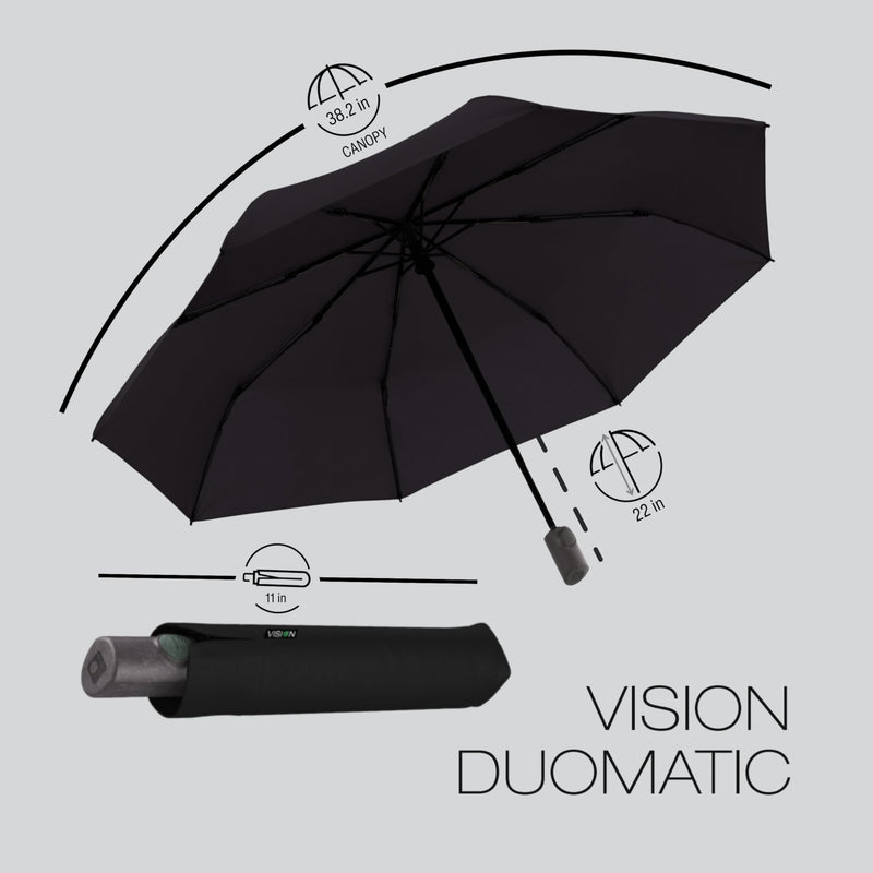 Knirps Vision Duomatic Automatic Open Close Rain Umbrella – Durable Compact Travel Umbrella for Adults, 97 cm Canopy, Retractable Folding Umbrella with Carrying Case Root