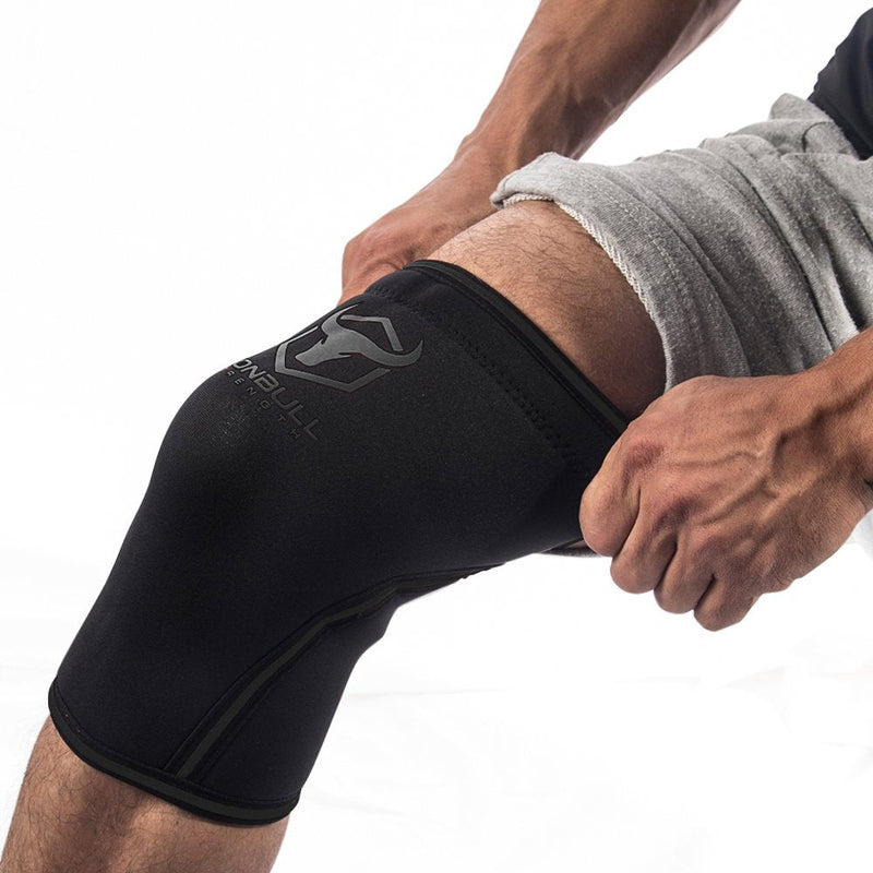 [Australia] - Iron Bull Strength 7mm Knee Sleeves (Pair) for Weightlifting & Powerlifting (USPA, IPL, IWF & USAW Approved) | High-Performance Knee Compression Support For Squats, Weight Lifting - Men and Women Black/Charcoal Large 