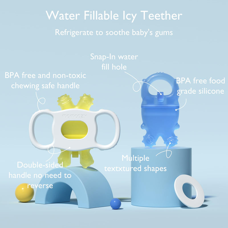 [Australia] - Momcozy Baby Teether Toys, Water Fillable Silicone Cold Baby Teething Toys Chill Teether, Baby Water Teether for Teething Relief 0-12 Months, Green and Pink 2 Pcs Pink and Green 