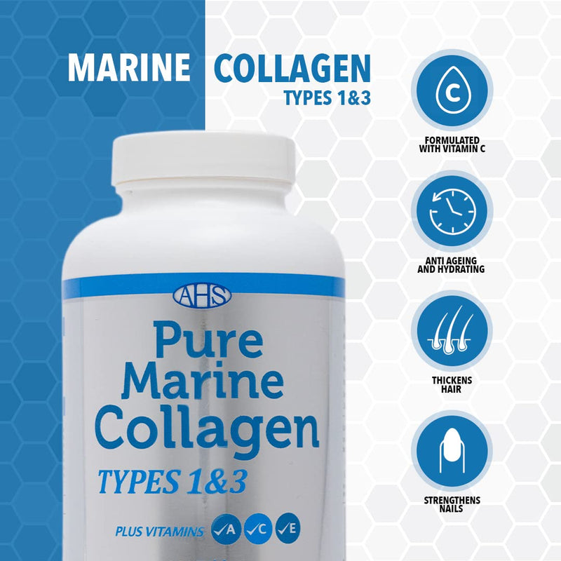 AHS Pure Marine Collagen Tablets, Types 1 & 3, with Vitamins A, C & E, 250 Tablets, Food Supplement