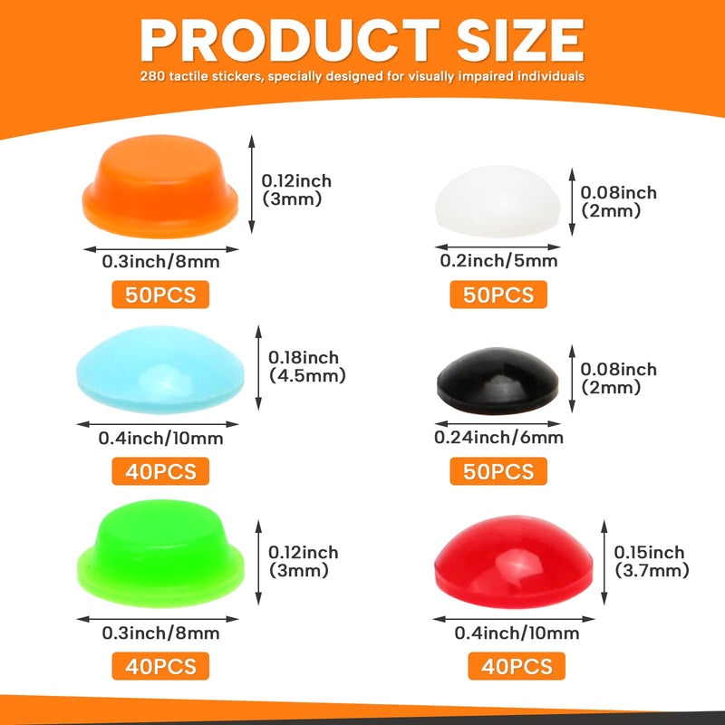 280 Pcs Bump Dots for Visually Impaired, Braille Button Stickers with Bright Colors, Low Vision Tactile Visibility Stickers for Blind and Elderly People, Silicone Material, Multicolor
