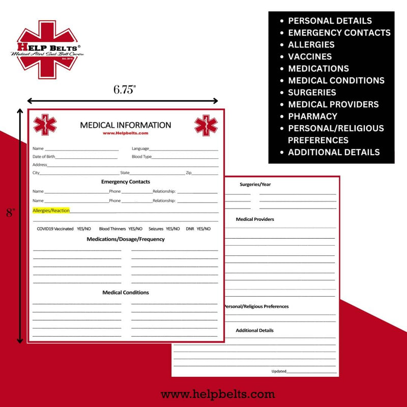 [Australia] - Autism/Non-Verbal/May Not Respond Awareness Medical Alert Seatbelt Cover for Kids and Adults with Emergency Information Form and Pocket by Help Belts. (Red, 6 Inch Car Seat) Red 