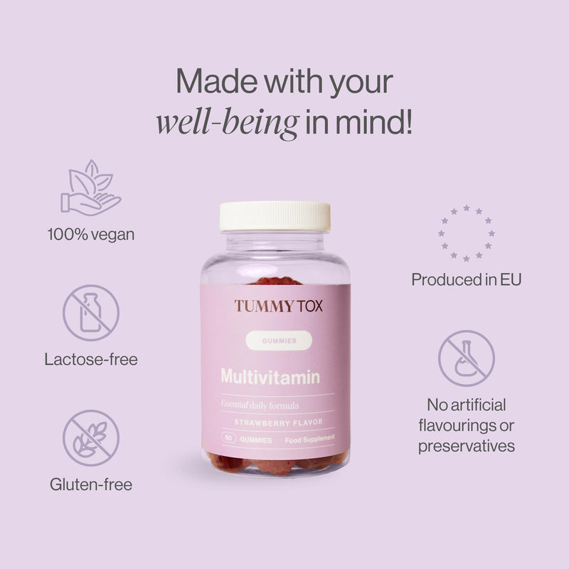 Multivitamin Gummies - with Biotin, Folic Acid, Vitamin C, Vitamin E and 6 Other Micronutrients - 120 Gummy Bears for 120 Days - Natural Strawberry Flavour - Tummy Tox Multivitamines Duo pack