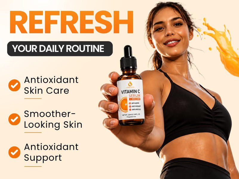 Vitamin C Serum for Face – Brightening Anti-Aging Facial Serum with Ferulic Acid, Vitamin E & Hyaluronic Acid – Fragrance-Free Dark Spot Corrector & Glow Formula, 1 fl oz