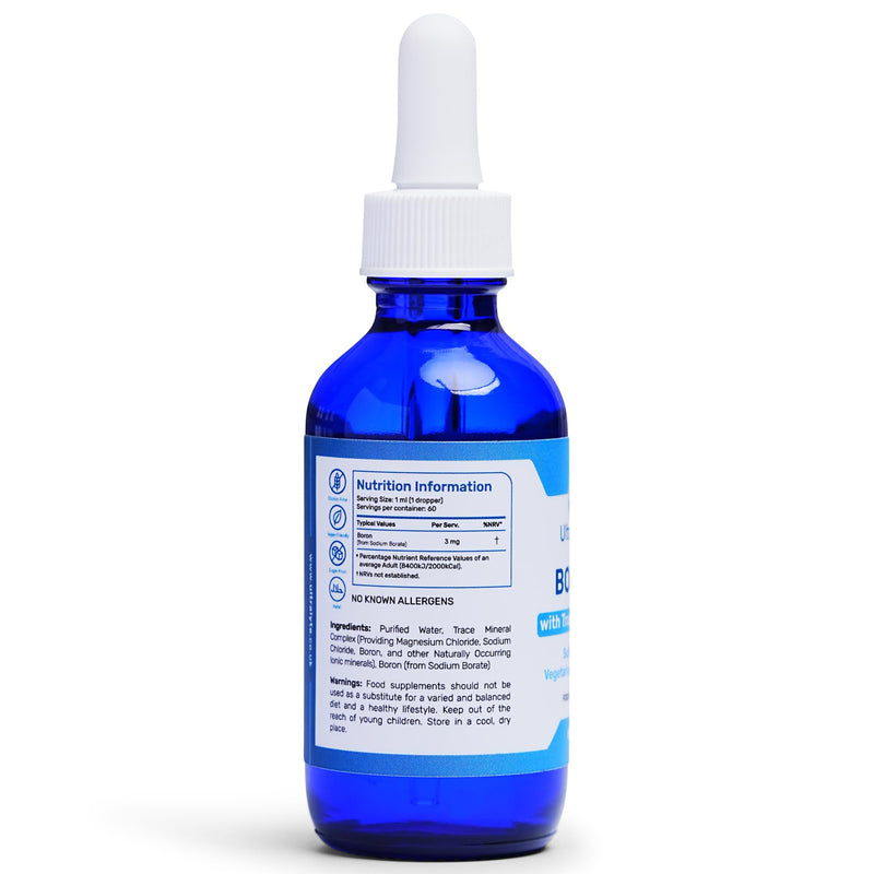 Ultra Lyte Ionic Boron 3mg with Trace Minerals – 60ml Boron Supplements Trace Mineral Drops for Bones, Brain Function Support, Hormone Balance – Quick Absorption and Convenient Dosage – Unflavoured