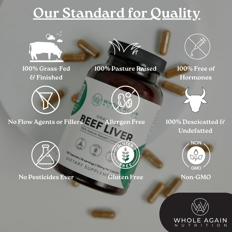 [Australia] - Grass Fed Beef Liver Capsules - 100% Pasture Raised - No Fillers or Flow Agents - 120 Count 3,000mg Serving - 30-Day Supply - Iron and Energy - Grass fed Desiccated Liver Supplement 