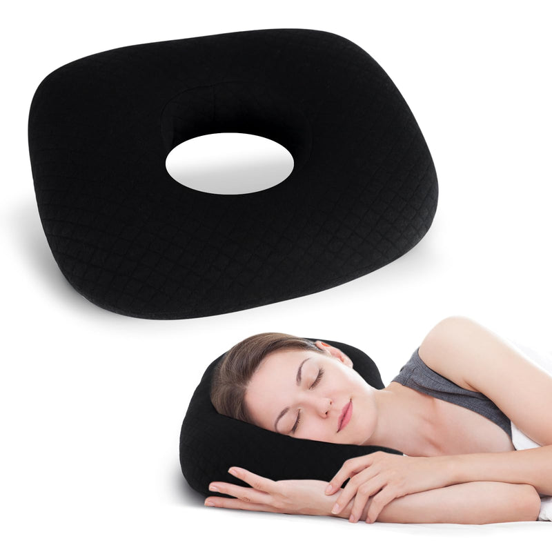 Ear Piercing Pillow for Side Sleepers, Ear Pillows with Holes for Pain, Earring Inflammation Pressure Sores, Cotton Earring Pillow for CNH Side Sleepers Black