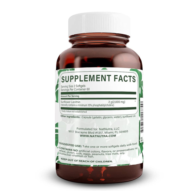 [Australia] - Natural Nutra Sunflower Lecithin Supplement 2000 mg, Helps to Improve Liver Function, Memory Booster, Promotes Brain Health and Focus and Concentration, Non-GMO, Gluten Free, 120 Softgels 120 Count (Pack of 1) 