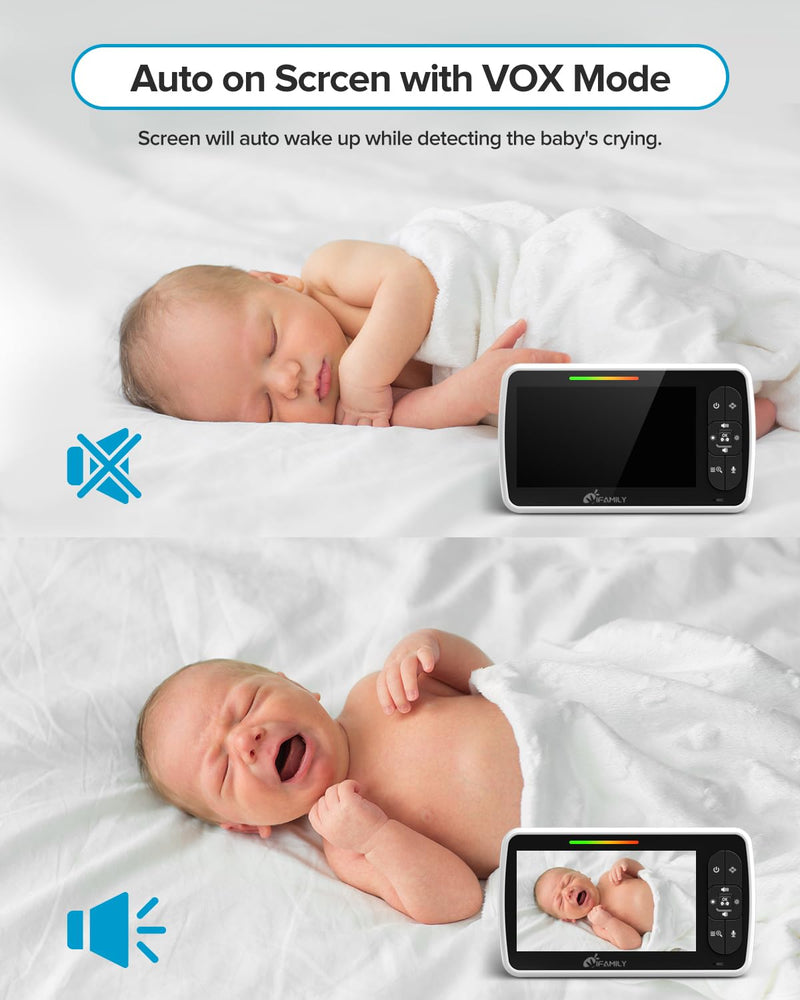 [Australia] - iFamily Baby Monitor - Large 5" Screen with 30Hrs Battery Life - Remote Pan-Tilt-Zoom;No WiFi, Two-Way Audio, Night Vision, Temperature, Lullabies, 960ft Long Range Baby Monitor with Camera and Audio 1 Camera 