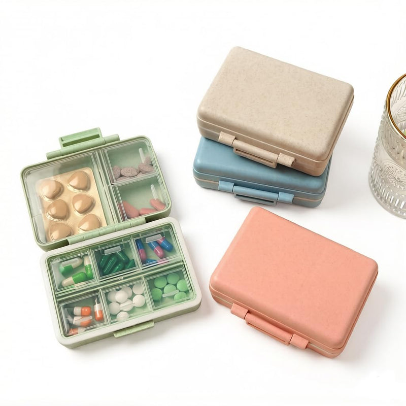 Travel Pill Organizer Moisture Proof Portable Vitamin Holder with 9Compartments, Compact Supplement Case for Purse Essential Medicine Kit fot,Pill Box to Hold Vitamins, Fish Oil, Cotton Swab(Green) Green