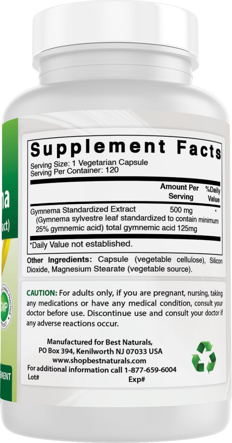 [Australia] - Best Naturals Gymnema Sylvestre Extract 500 mg 120 Vegetarian Capsules - Contains Minimum of 25% Gymnemic Acid (Pack of 2) 