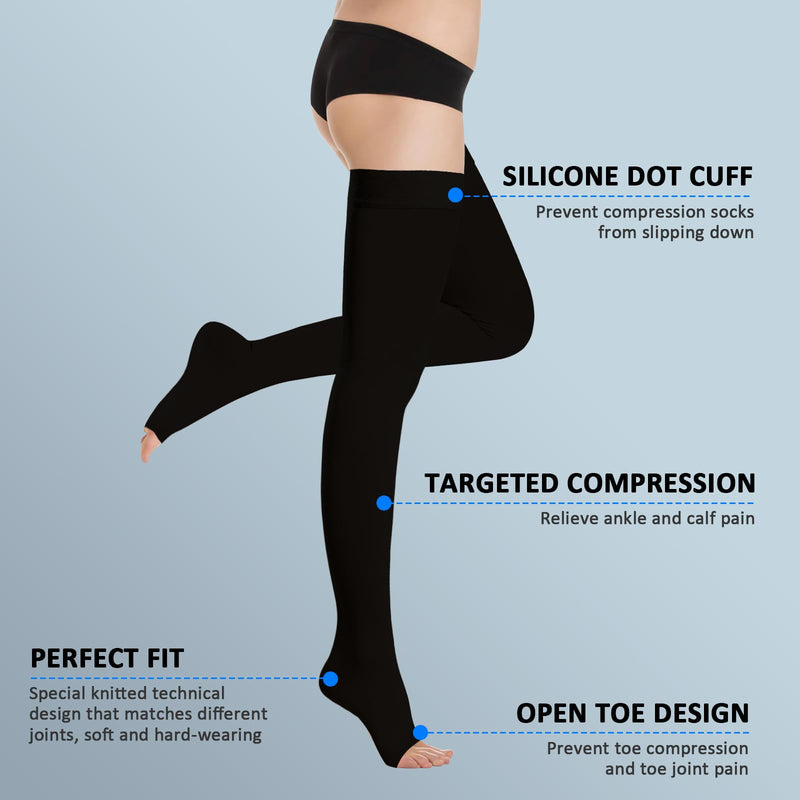 [Australia] - BellaAcht Medical Compression Stockings Women & Men 20-30 mmHg Graduated Support, Thigh Support Stockings, Edema Compression Socks Without Foot with Silicone Band 3XL Black 