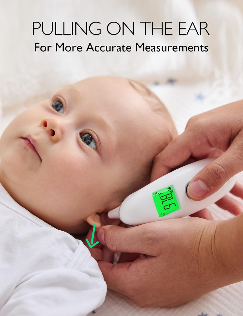 [Australia] - Momcozy Non-Contact Forehead and Ear Thermometer, Digital Infrared Thermometer for Adults and Children, with Child Mode, Fever Alarm Function, Mute and Memory Functions, Fast and Accurate Measurement Green 