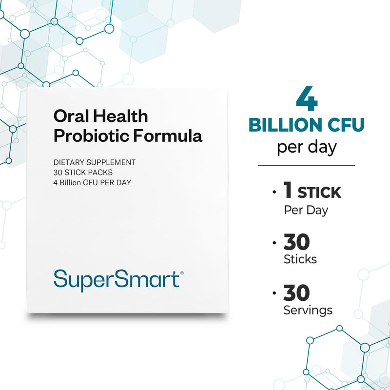 Supersmart - Oral Health Probiotics 4 Billion CFU per Day - Dental Health & Bad Breath Treatment (Halitosis) | Non-GMO & Gluten Free - 30 Sticks
