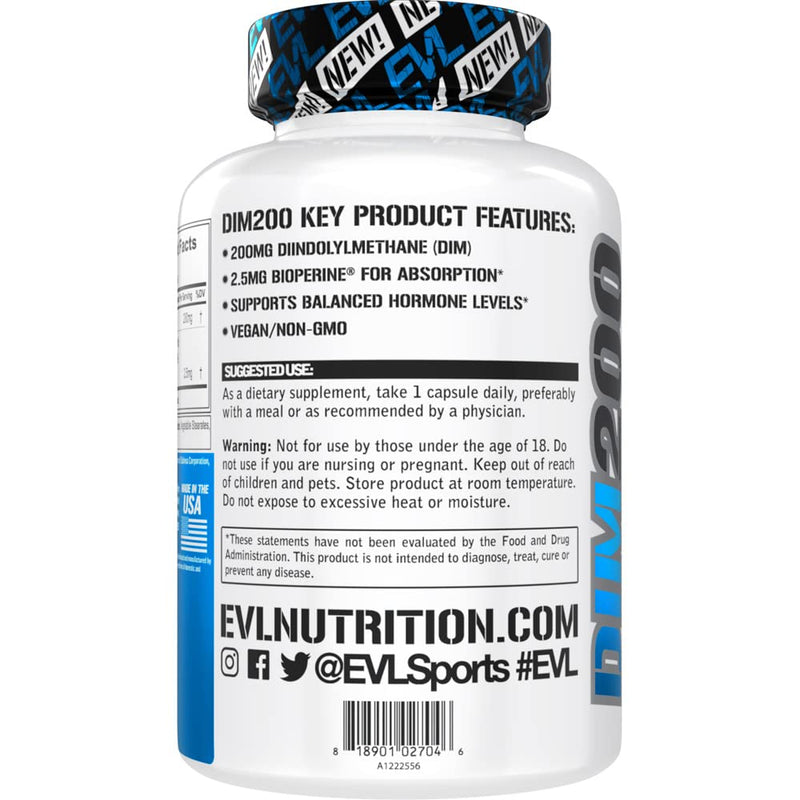 EVL Diindolylmethane Supplement for Men - Hormone Balance - 60 Servings | Advanced DIM 200mg with Dim Plus Bioperine - Hormone Balance Supplement for Enhanced Energy Mood & Performance- Vegan Non-GMO