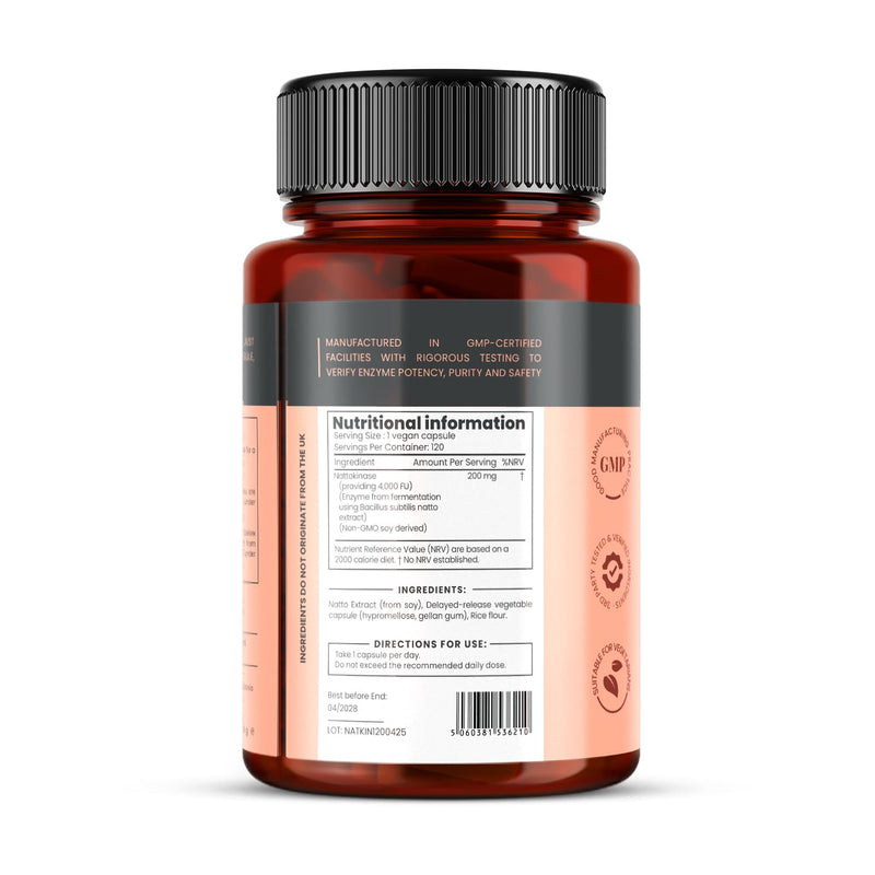 Nattokinase 4,000 FU per Capsule – 120 Vegan Capsules – High Potency, Delayed-Release – Non-GMO, Soy-Derived, No Fillers – 4 Month Supply 120 count (Pack of 1)