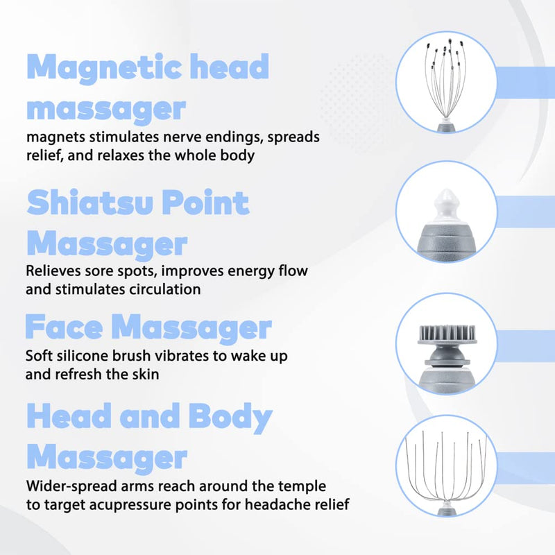 [Australia] - Daiwa Felicity Head Scalp Massager Scratcher 5-in-1 Stress Relief Massager Set for Scalp, Face, and Body Relaxation, Magnetic and Shiatsu Therapy for Tension, Pain Relief, and Wellness 