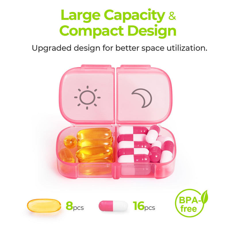 AUVON Weekly Pill Organizer 2 Times a Day, One-Sided Opening, Easy to Use | Weekly Pill Organizer 2 Times a Day, Pill Box 7 Day, Pill Case for Vitamins, Fish Oils, Supplements, Color-Coded Tracking Clear