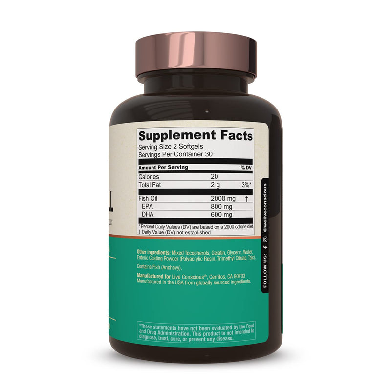 [Australia] - OmegaWell Fish Oil: Heart, Brain, and Joint Support | 800 mg EPA 600 mg DHA - Lemon Flavor, Enteric-Coated, Sustainably Sourced - Easy to Swallow 120 Count (2-Pack) 60 Count (Pack of 2) 