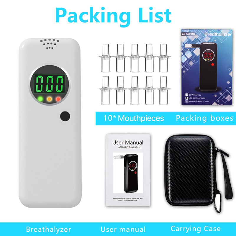 [Australia] - Breathalyzer, Professional-Grade Accuracy Alcohol Tester with LCD Digital Display,Portable Alcohol Tester for Home and Party Use(10 Mouthpieces) white 