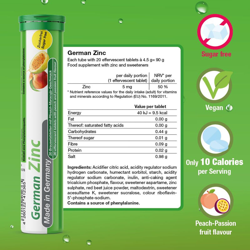 German Immun Boost Package 60 Pcs. - Vegan, Zero Sugar - Drink Effervescent Tablets - Vitamin C, Zinc, Multivitamin - T&D Pharma - Made in Germany Orange, Peach Passionfruit 60 count (Pack of 1)