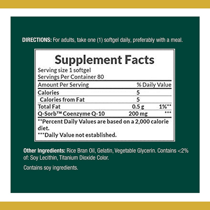[Australia] - Nature's Bounty CoQ10 200 mg Softgels, Heart Health & Cellular Energy Support, Twin Pack, 160 Rapid Release Softgels Unflavored 80 Count (Pack of 2) 