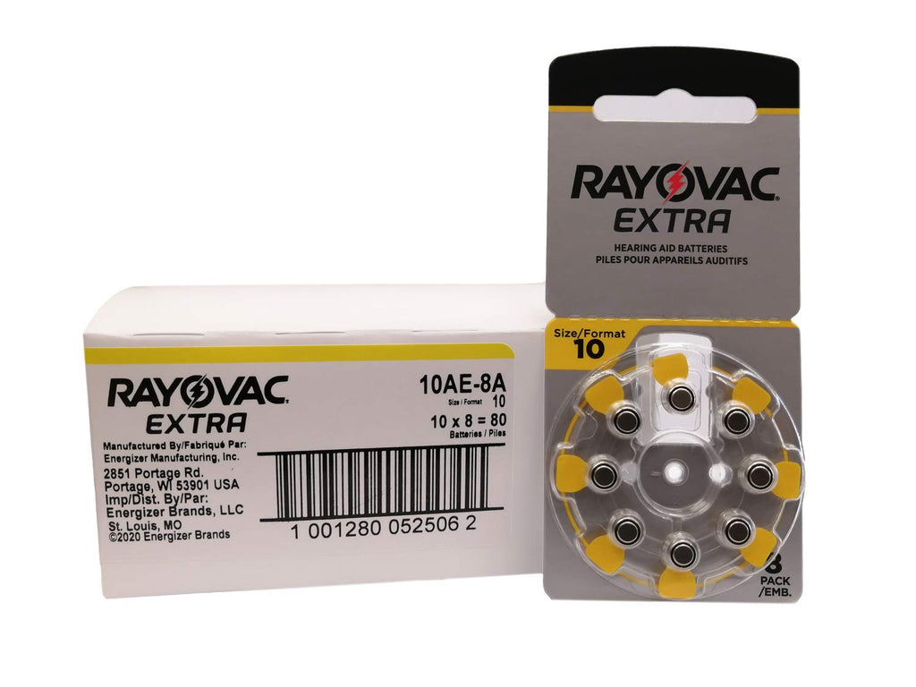 Rayovac Extra Hearing Aid Batteries, Size 10 (80 Total Batteries) 8 Count (Pack of 10)