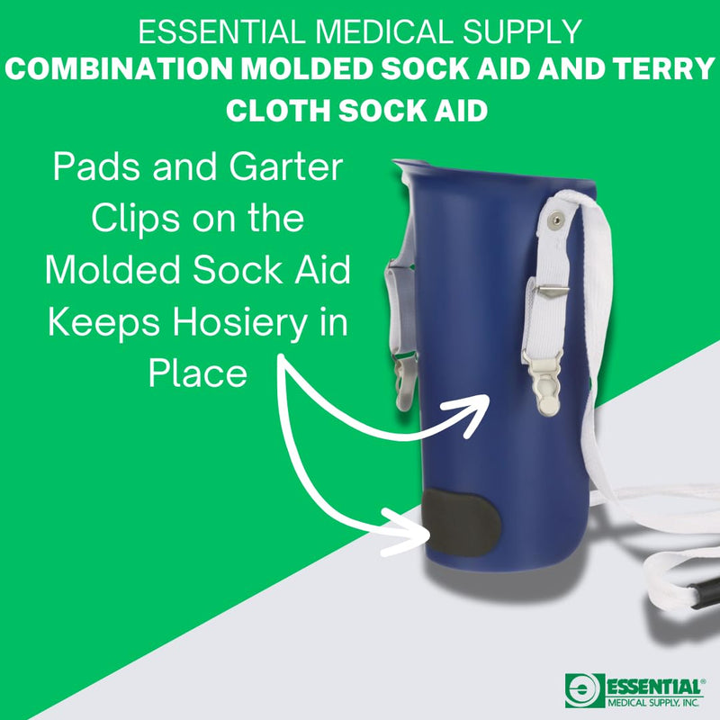 [Australia] - Essential Medical Supply Combination Molded Plastic Sock and Stocking Aid and Terry Cloth Sock Aid - Two Sock and Stocking Donners in One Package for Adults and Seniors 