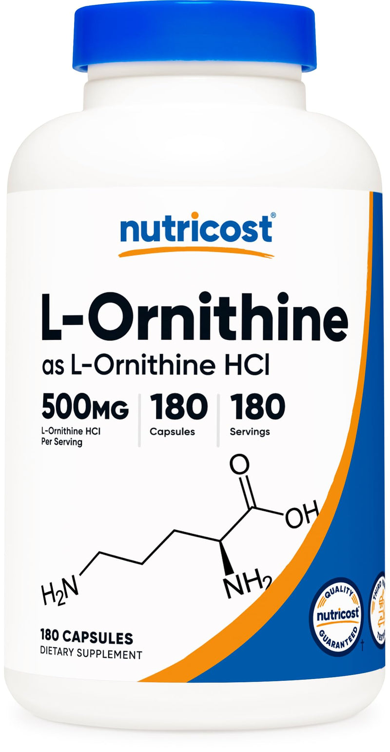 Nutricost L-Ornithine 500mg, 180 Capsules - Non-GMO and Gluten Free 180 Count (Pack of 1)