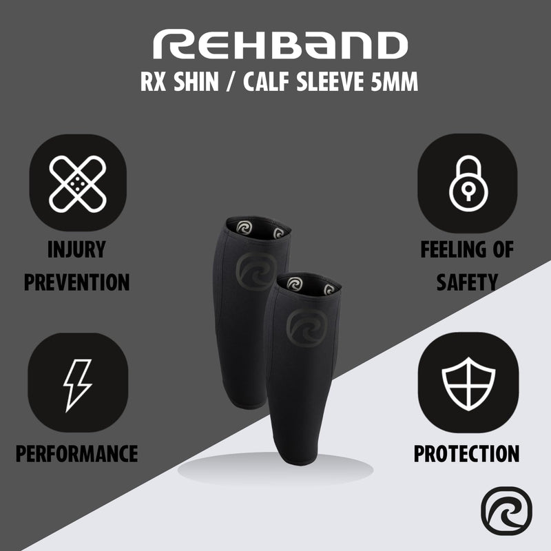 [Australia] - Rehband 5mm Neoprene Shin Calf Sleeve, Compression Support Men & Women for Calf and Shin, Promotes Blood Circulation, Ideal for Strength Training Carbon/Black - 1 Piece Large 
