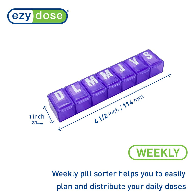 Ezy Dose Weekly (7-Day) Pill Organizer, Medicine Planner, Color May Vary | Compact Daily Vitamin & Supplement Box, Pop Up Spanish Compartments, Convenient and Easy to Use, Travel-Friendly, BPA-Free Small Compartments
