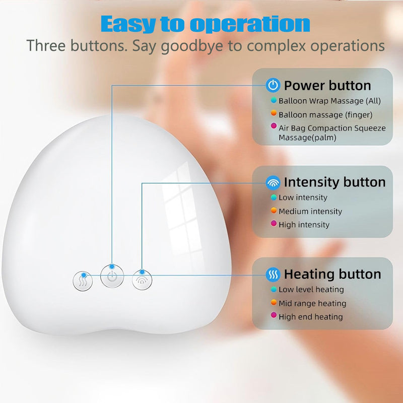 [Australia] - NENRENT Portable Hand Massager with Heat and Air Compression for Arthritis and Palm Pain, Hand Massage with Palm Kneading 3 Modes & 3 Intensity Levels Airbag Massage for Mom, Dads, Women Men Gifts 