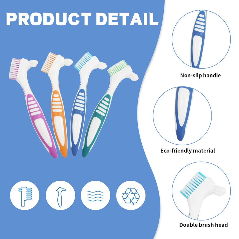 [Australia] - Wovify Double-Sided Denture Cleaning Brush, Pack of 4 Portable Denture Cleaning Brushes with Moderate Multi-Layer Bristles, Cleaning Brush for Dentures, Dentures, Bits, Retainers 
