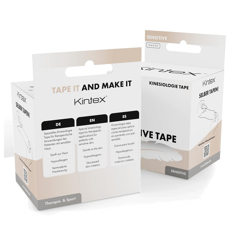 [Australia] - Kintex Kinesiology Tape Sensitive, 5 cm x 5 m, skin-friendly & waterproof kinesiology tape, physio tape for sensitive skin, medical tape (beige) beige 