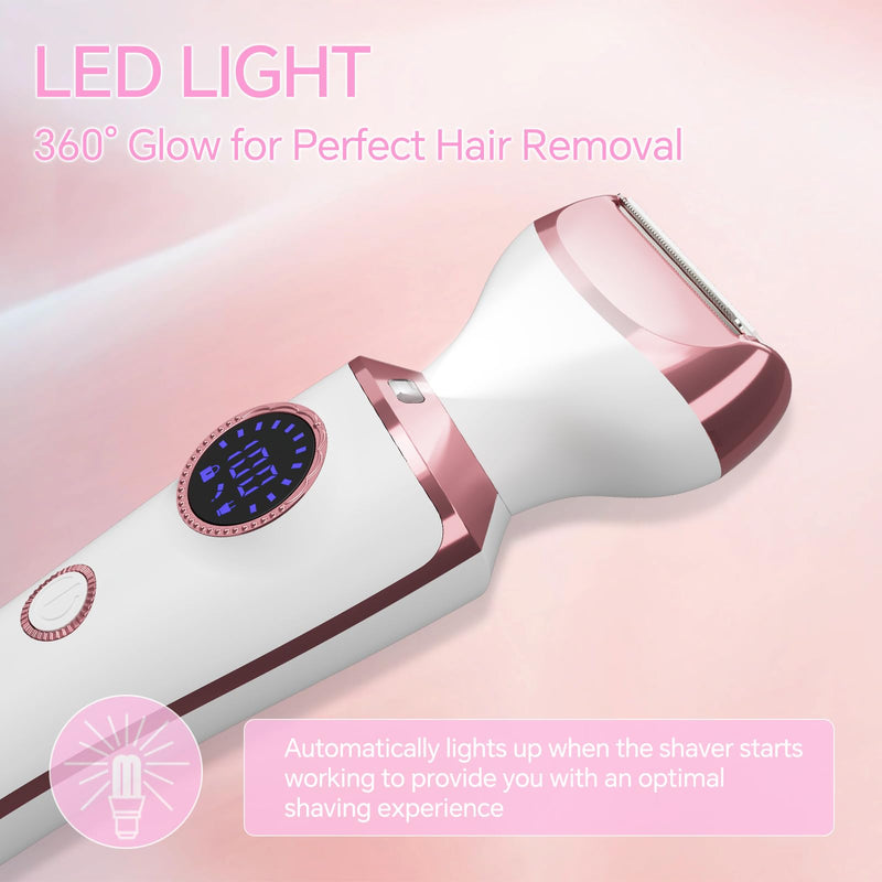 [Australia] - Electric Razor for Women, 4-in-1 Bikini Trimmer & Body Shaver for Face, Legs, Underarms, Pubic Hair, Rechargeable Wet/Dry Painless Hair Removal with LED Light & Travel Lock 