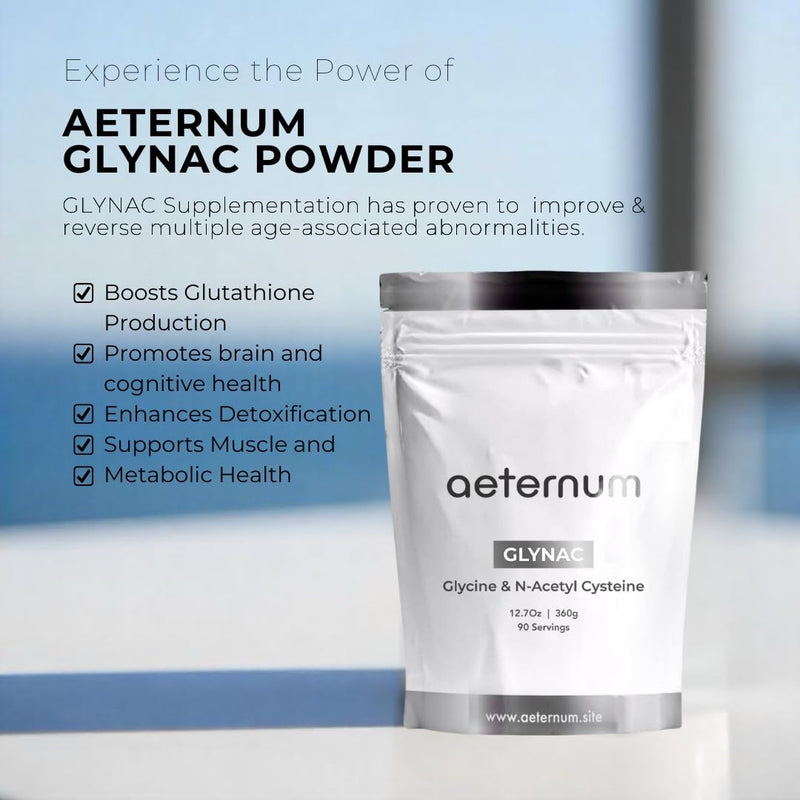 aeternum GlyNAC Powder 120g – Glycine & NAC Powder for Anti-Aging, Energy, & Cellular Health Support, Boost Glutathione, Gluten-Free & Non-GMO