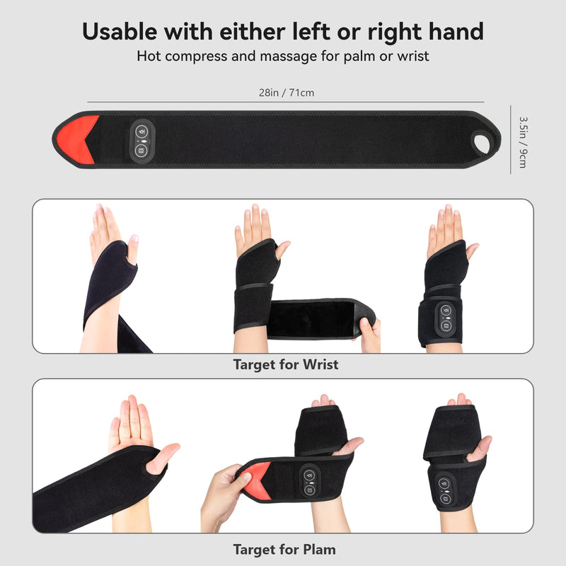 [Australia] - Yabuu Cordless Wrist Hand Heating Pad Massage for Carpal Tunnel With 3000mAh Battery,Hand Arthritis,Wrist Pain Relief,Heat Wrap Pad,Vibration and Adjustable Heat Settings Hot Therapy Gifts for Mom/Dad Wireless 