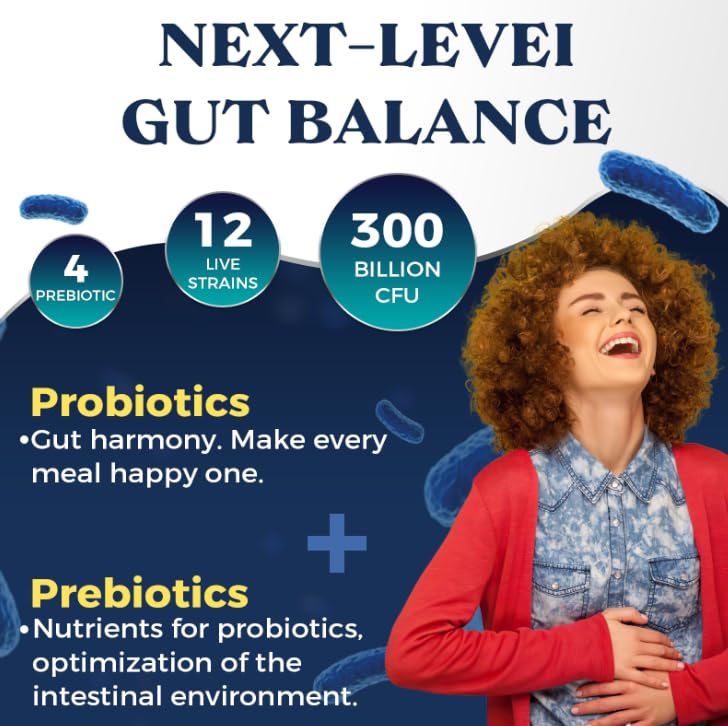 300 Billion CFU Probiotics & Prebiotics for Gut Health - 12 Live Cultures - Lactobacillus Acidophilus & Bifidobacterium - Advanced Prebiotic & Probiotic Supplement for Women & Men - 60 Capsules 60 count (Pack of 1)