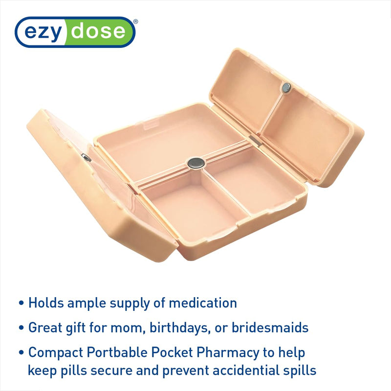 Ezy Dose Bi-Foldable Pill Organizer, Magnetic Snap-Shut Closure, Peach | Compact Daily Vitamin & Supplement Medicine Case, 7 Individual Compartments with Various Sizes, Travel-Friendly, BPA-Free 1-Pack
