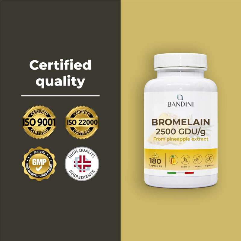 Bandini® Bromelain 180 Capsules 1000mg | 2500GDU High Strength Digestive Enzyme Supplement | 180 Vegan Capsules