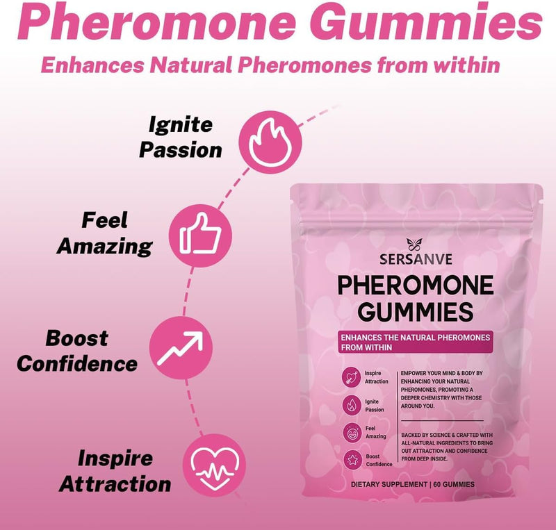 Female Pheromone Gummies - Enhance Attraction and Confidence - Scientifically Formulated with Maca, Fenugreek, Beetroot, Parsley and Gluten-Free - Non-GMO, Strawberry Flavour(60)