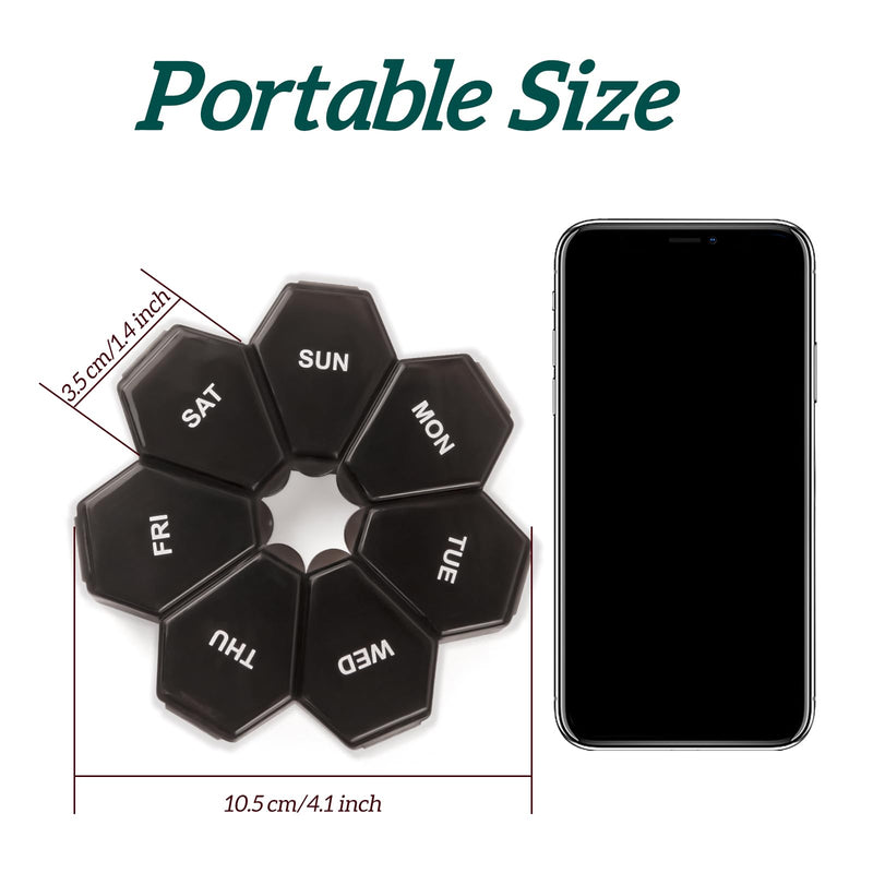 [1Pack] 7-Day Weekly Pill Organizer,Daily Vitamin Case,Pill Box Black | [Pill Box for Medication Management]
