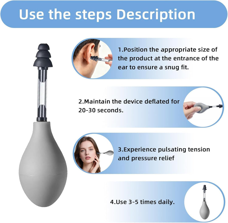 [Australia] - Ear Pressure Relief Suction Device, Migraine Ear Pressure Relief Products, Airplane Ear Tinnitus Relief Through Inner Ear Pressure Balance, Reduces Tension with 3 Sizes Earplugs Grey 