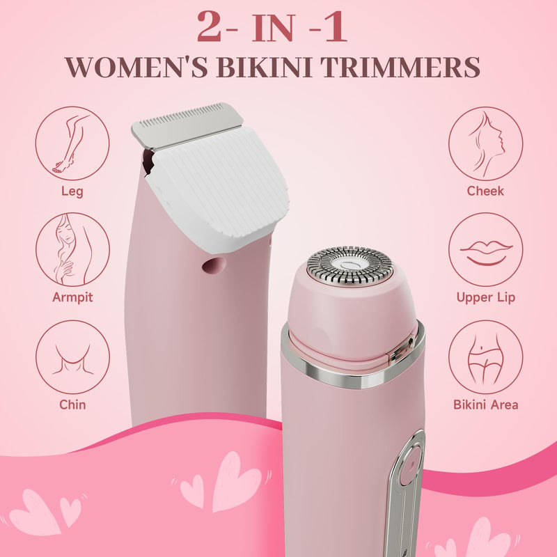 [Australia] - Bikini Trimmer for Women - 2 in 1 Women Electric Razors,Cordless Body Shaver for Trip,Replaceable Lady Facial Razor, IPX6 Waterproof&Easy Cleaning, Ceramic Blade, USB Charge 706 Pink 