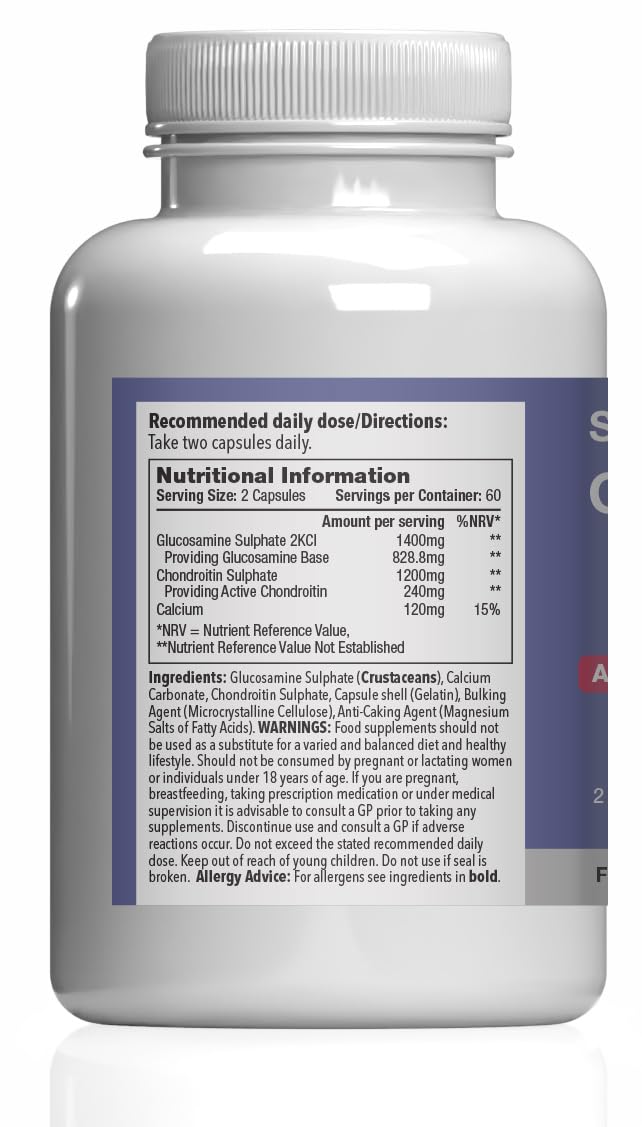 Glucosamine, Chondroitin & Calcium Supplement | Supports Bone & Muscle | 2KCl Glucosamine Sulphate & Chondroitin Sulphate | 240 Capsules = 4-Month Supply | Made in The UK to GMP Standards Unflavoured 1 count (Pack of 240)