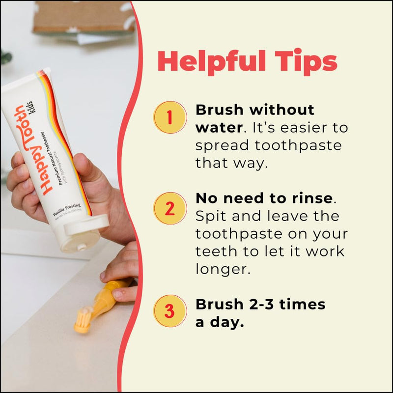 [Australia] - Happy Tooth Hydroxyapatite Toothpaste, Fluoride Free, Natural Whitening for Kids, Toddlers and Adults, SLS Free, Enamel Safe, Dentist Formulated with Clean Ingredients, Vanilla Frosting Flavor, 3.4oz 3.4 Ounce (Pack of 1) 