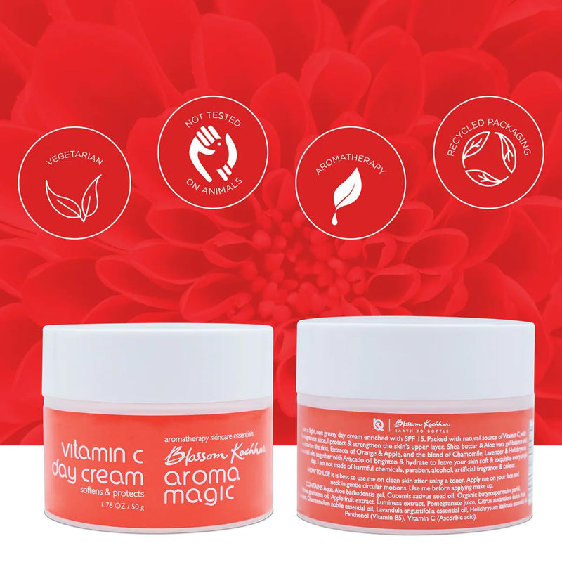 Aroma Magic Vitamin C Day Cream with SPF 15 | Anti Aging Daily Face Moisturizer for All Skin Types | Hydrates, Softens & Protects Skin | Lightweight, Non-Greasy | 1.76 Oz (50g)