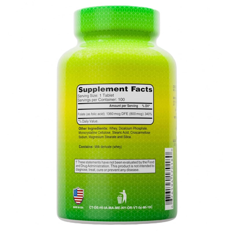 ALFA VITAMINS Folic Acid 800 mcg Prenatal Supplement, Supports Cardiovascular Health, Body & Brain Functions, Red Blood Cell Formation & Healthy Fetal Development, Dietary Supplement, 100 Tablets