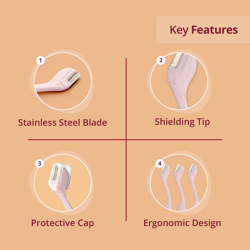 [Australia] - Carmesi Eyebrow Razor for Women | Facial Hair Removal for Eyebrows, Upper Lip & Corners | Painless Shave with Precision Blade & Safety Shield | 3 Count (Pack of 2) 